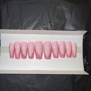 Pink Press-On Nails with Gold Accents